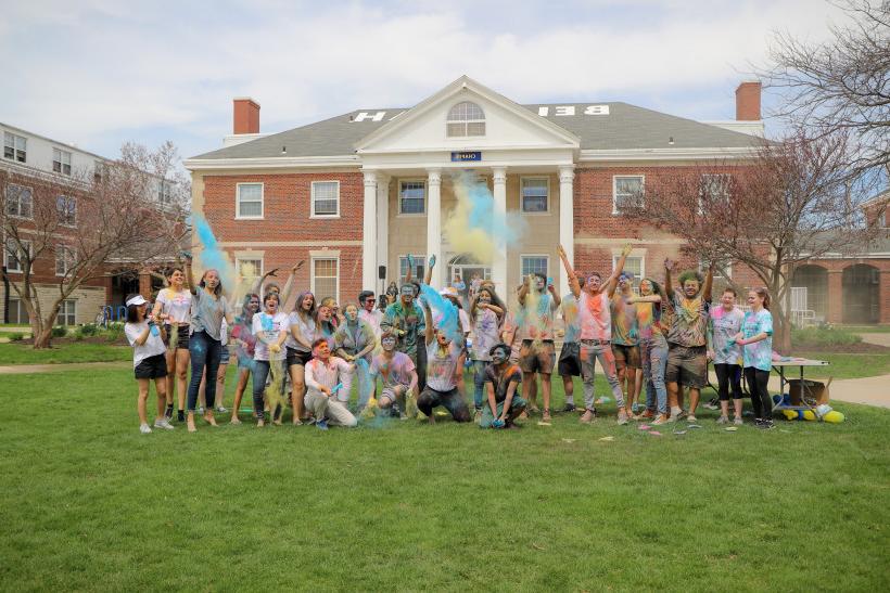 Students celebrate Holi on Chapin Quad by tossing colored powder into the air. The Holi festival of colors, which also celebrates spring,...