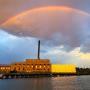 A double rainbow and late afternoon sunshine light up Beloit’s award-winning Powerhouse.